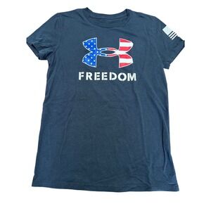 Under Armour Freedom Flag Logo‎ Graphic T-Shirt Ladies Small Black Loose Fit Tee